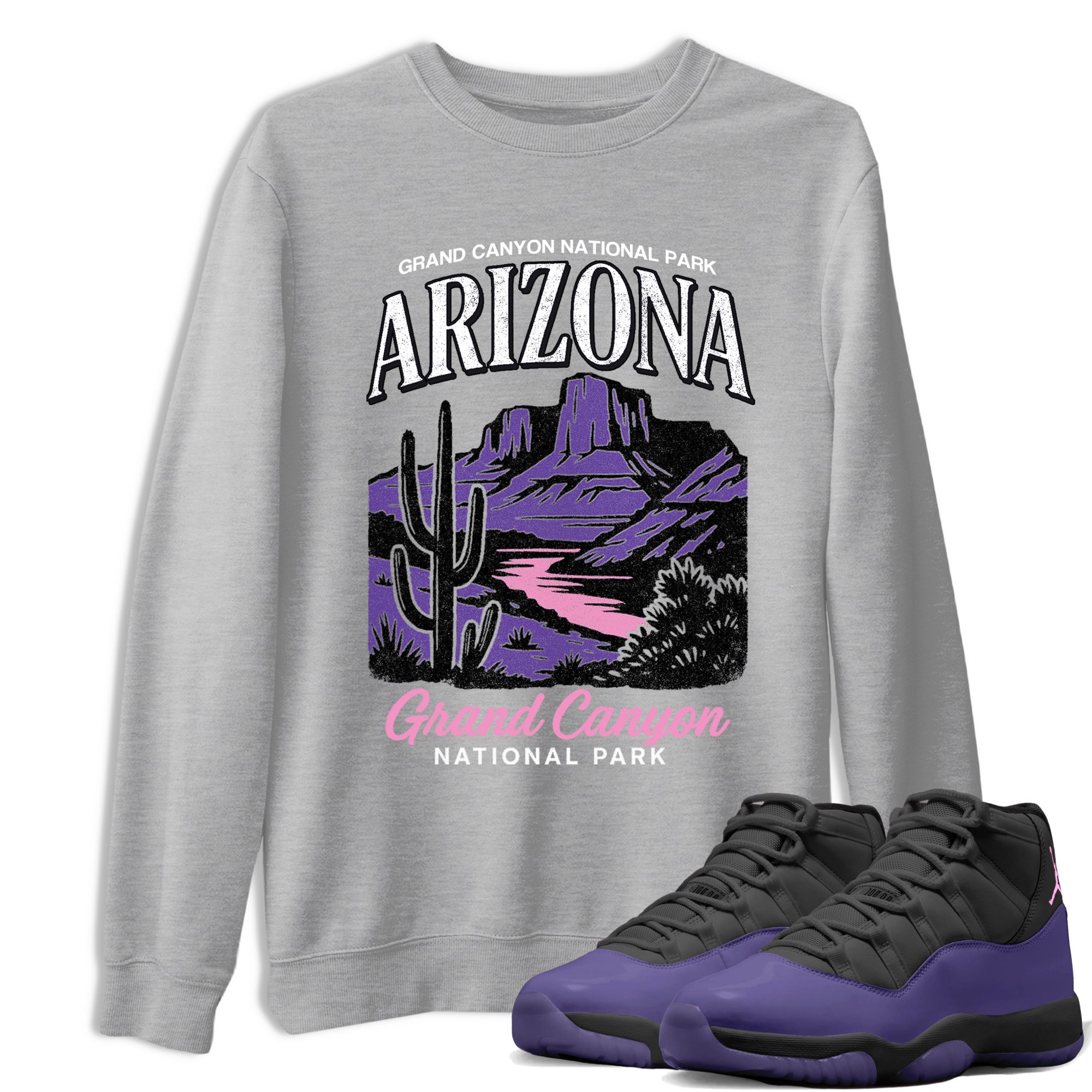 Sneaker match tees – Sneaker Tees To Match Air Jordan 11 Canyon Purple Shoes – Arizona Landscape Tee Heather Grey 1