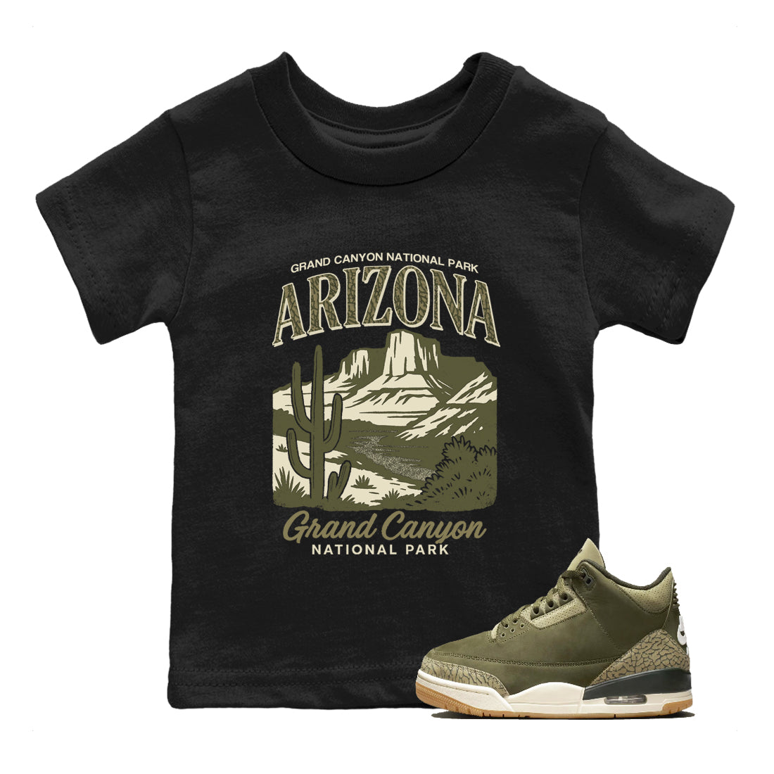 Sneaker match tees – Sneaker Tees To Match Air Jordan 3 Family Affair Shoes – Arizona Landscape Kids T-Shirt Black 1
