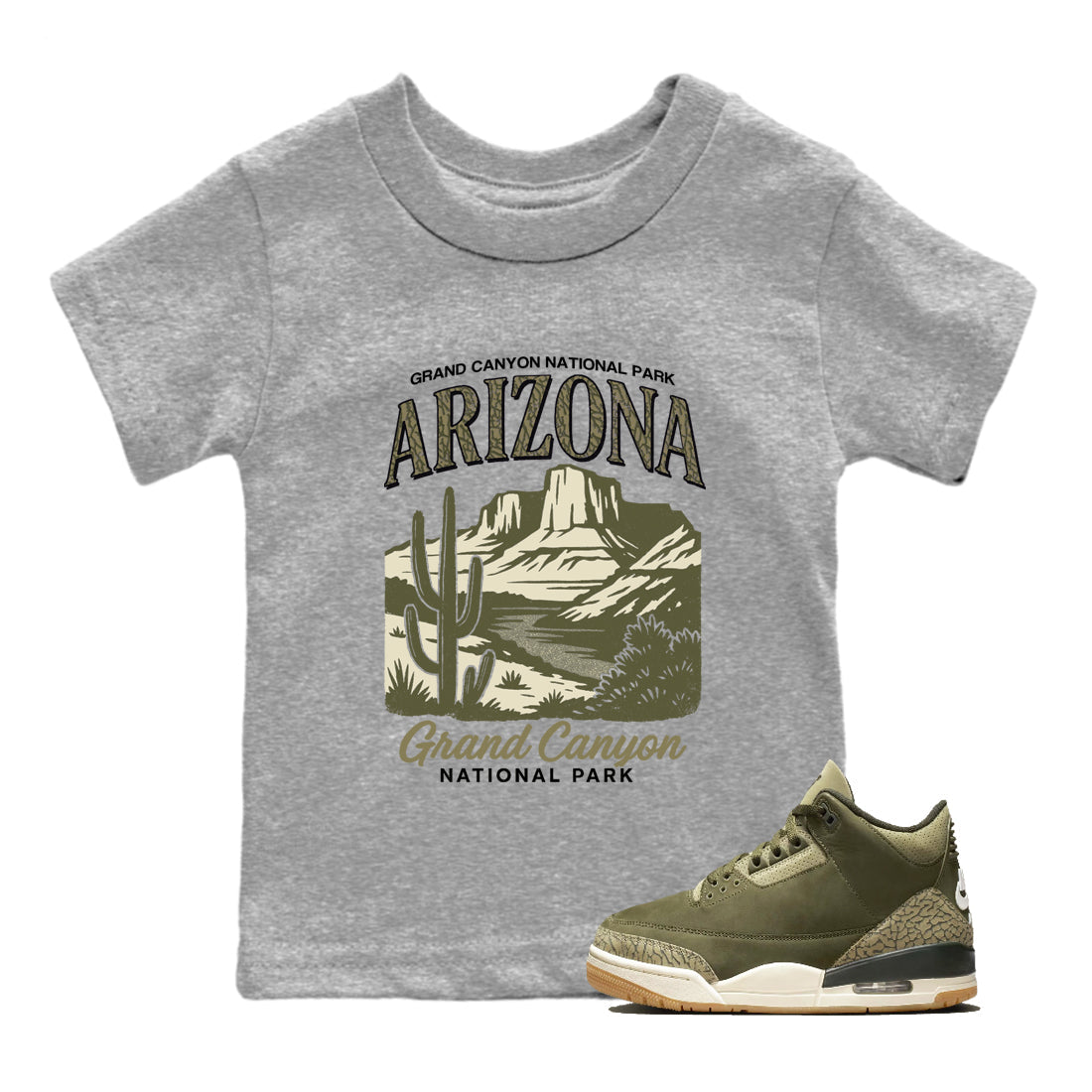 Sneaker match tees – Sneaker Tees To Match Air Jordan 3 Family Affair Shoes – Arizona Landscape Kids T-Shirt Heather Grey 1