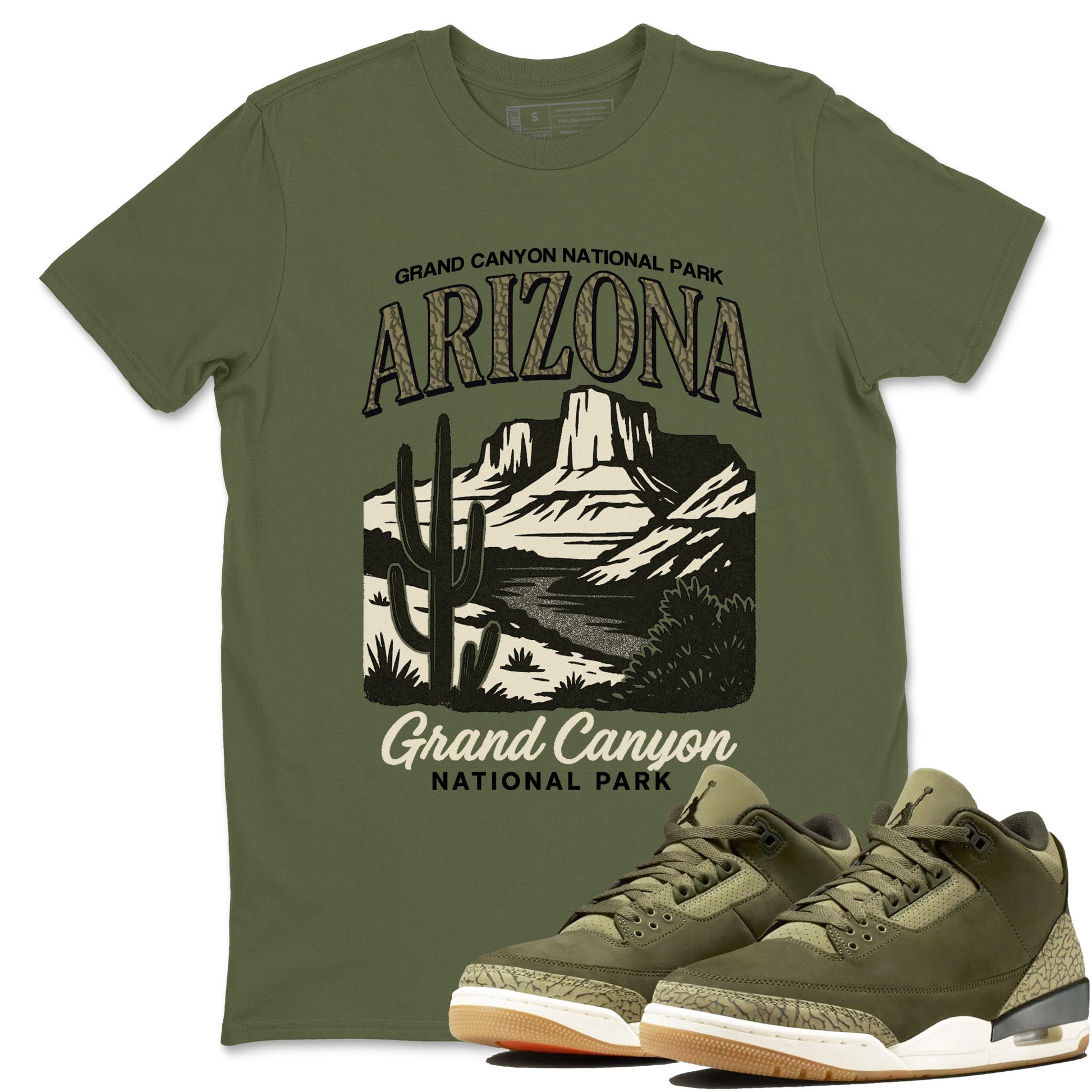 Sneaker match tees – Sneaker Tees To Match Air Jordan 3 Family Affair Shoes – Arizona Landscape Tee Military Green 2