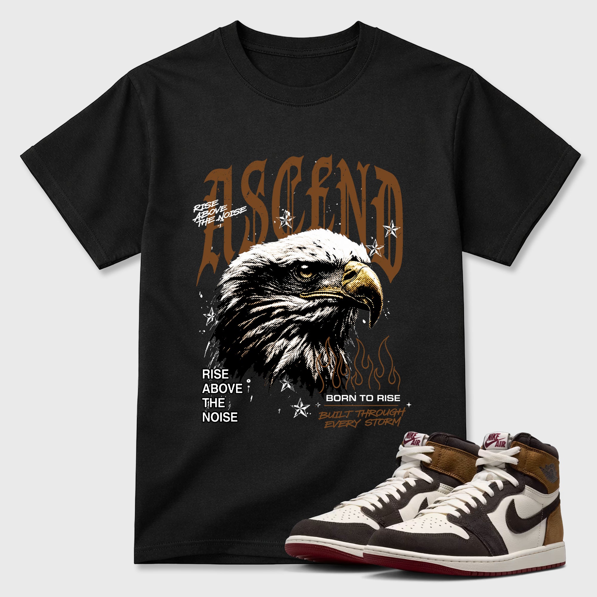 Ascend Beyond Graphic T-Shirt featuring original streetwear artwork designed to match the Air Jordan 1 Love Letter. Black 1 Graphic T-Shirt.