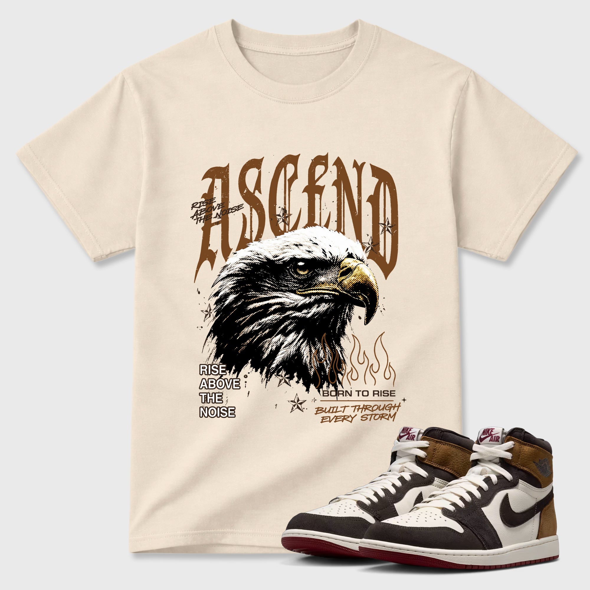 Ascend Beyond Graphic T-Shirt featuring original streetwear artwork designed to match the Air Jordan 1 Love Letter. Natural 1 Graphic T-Shirt.