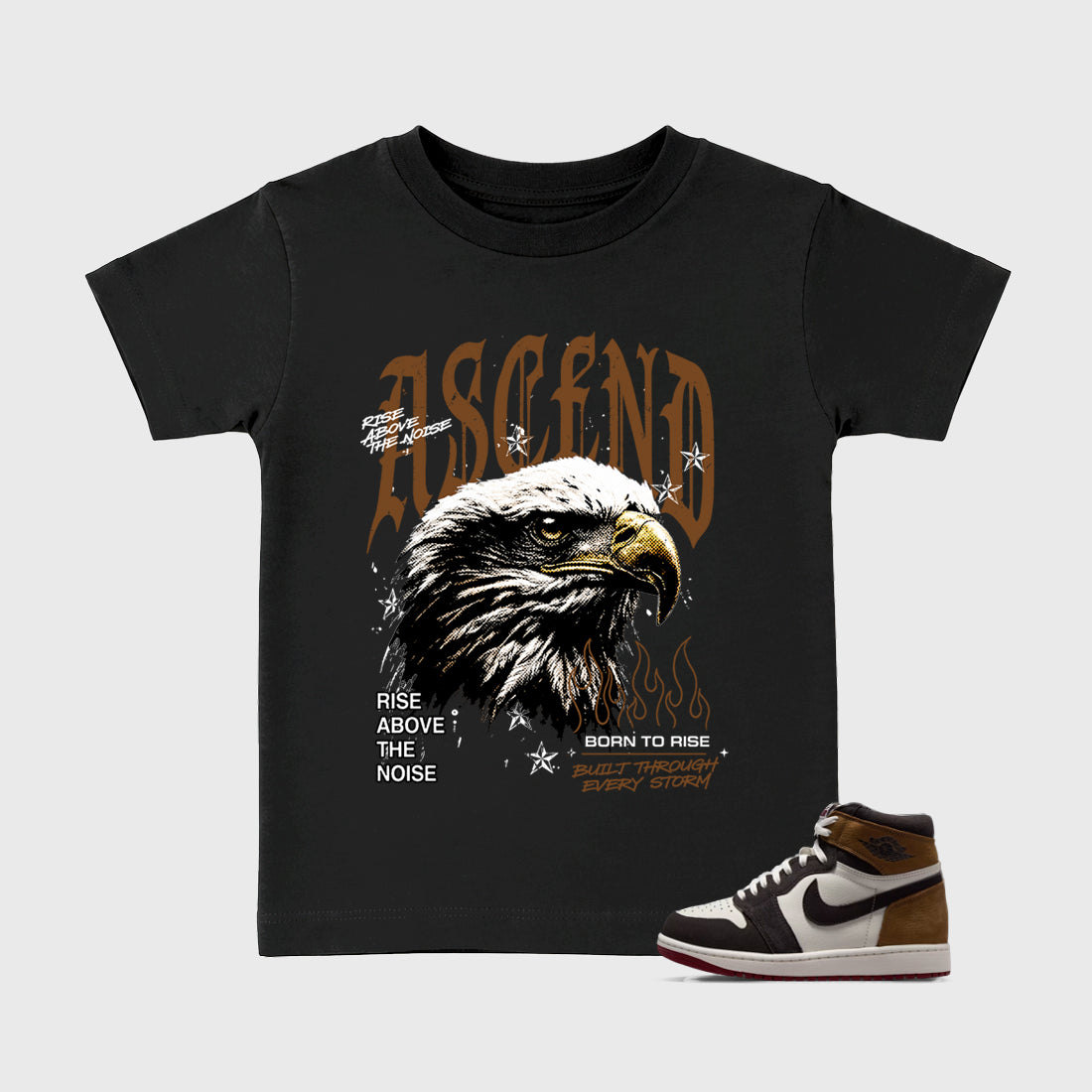 Ascend Beyond Baby & Kids Graphic T-Shirt featuring original artwork designed to match the Air Jordan 1 Love Letter. Black 1 Kids Graphic Tee.