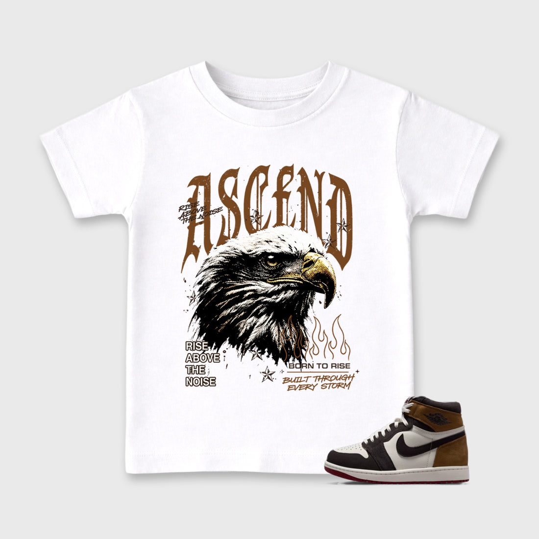 Ascend Beyond Baby & Kids Graphic T-Shirt featuring original artwork designed to match the Air Jordan 1 Love Letter. White 1 Kids Graphic Tee.