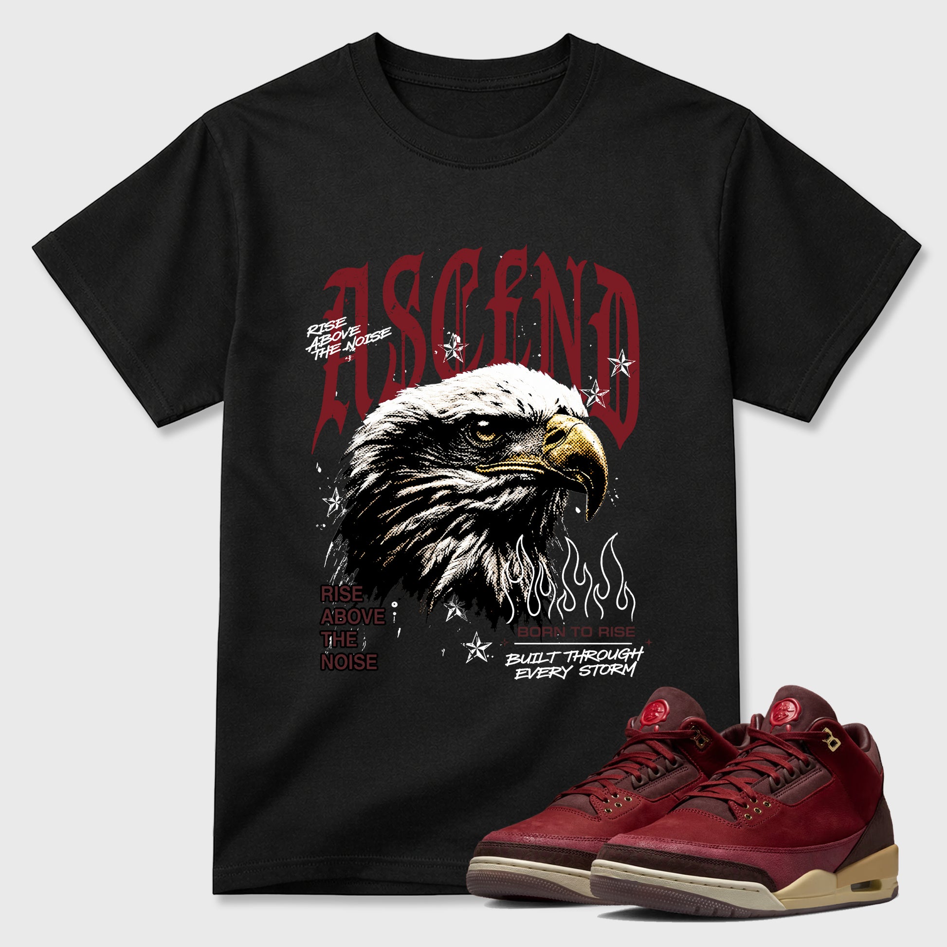 Ascend Beyond Graphic T-Shirt sneaker match tee designed for the Air Jordan 3 Bin 23, featuring coordinated color options for a perfect streetwear match. Black 1 shirt.