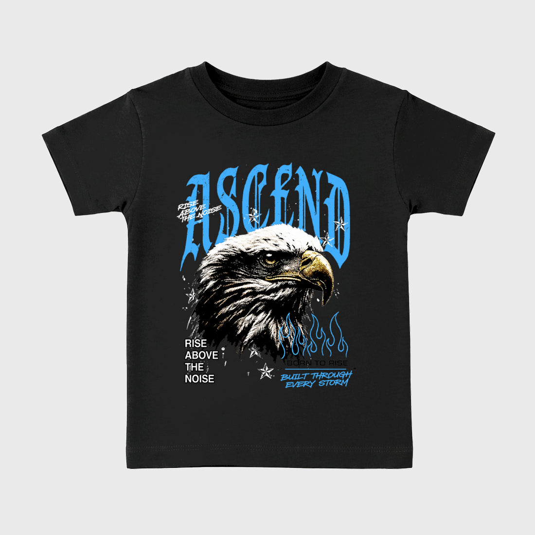 Ascend Beyond affordable baby and kids t-shirt designed to match the Air Jordan 5 Black University Blue, featuring coordinated Black 2 options for the perfect little sneakerhead streetwear look.