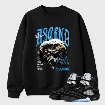 Ascend Beyond Graphic T-Shirt sneaker match tee designed for the Air Jordan 5 Black University Blue, featuring coordinated color options for a perfect streetwear match. Black 1 shirt.