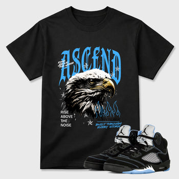 Ascend Beyond Graphic T-Shirt sneaker match tee designed for the Air Jordan 5 Black University Blue, featuring coordinated color options for a perfect streetwear match. Black 1 shirt.