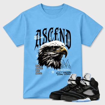 Ascend Beyond Graphic T-Shirt sneaker match tee designed for the Air Jordan 5 Black University Blue, featuring coordinated color options for a perfect streetwear match. Carolina Blue 1 shirt.