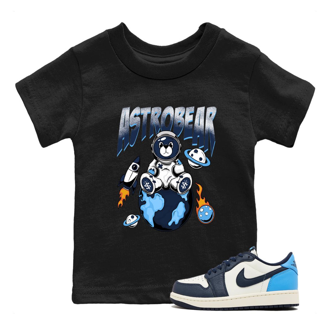 1s Obsidian shirts to match jordans Astrobear shirts to match Jordans AJ1 Retro Low OG Obsidian match shoes to clothes SNRT Sneaker Tees Youth Baby Black 1 tee