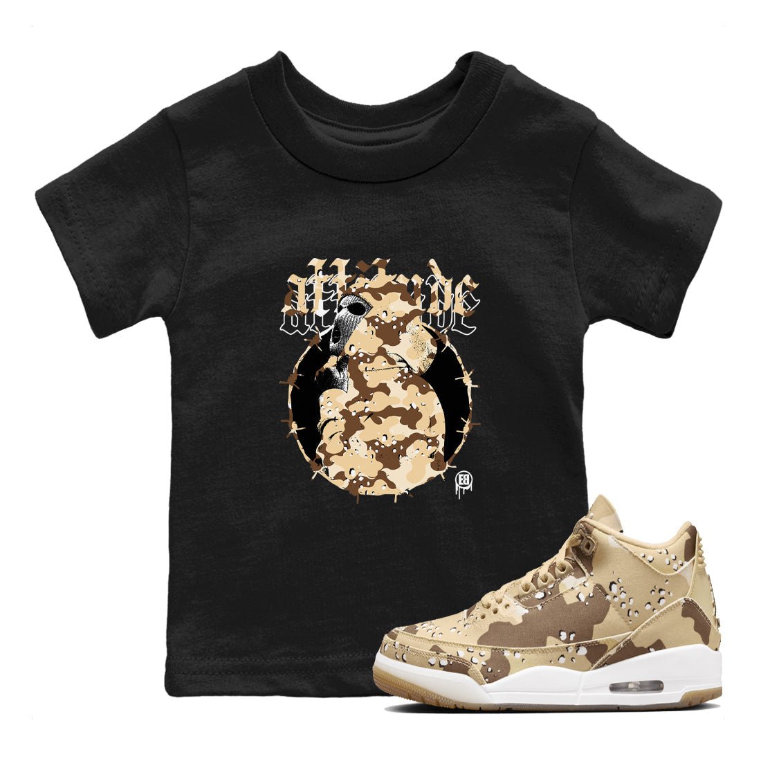AJ3 Desert Camo shirts to match jordans Attitude sneaker match tees Air Jordan 3 Desert Camo SNRT Sneaker Tees streetwear brand Baby and Youth Black 1 cotton tee