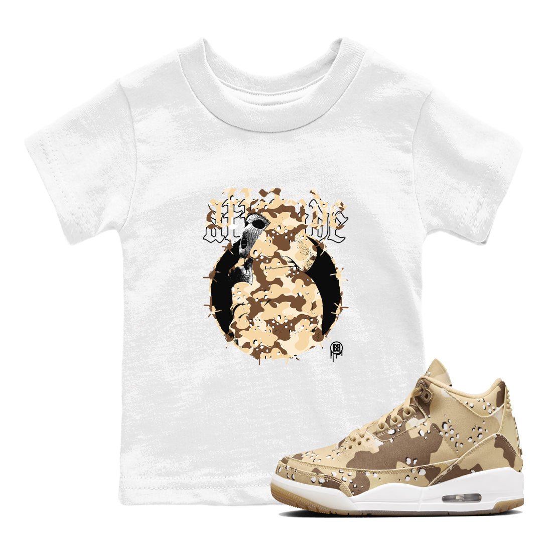 AJ3 Desert Camo shirts to match jordans Attitude sneaker match tees Air Jordan 3 Desert Camo SNRT Sneaker Tees streetwear brand Baby and Youth White 1 cotton tee