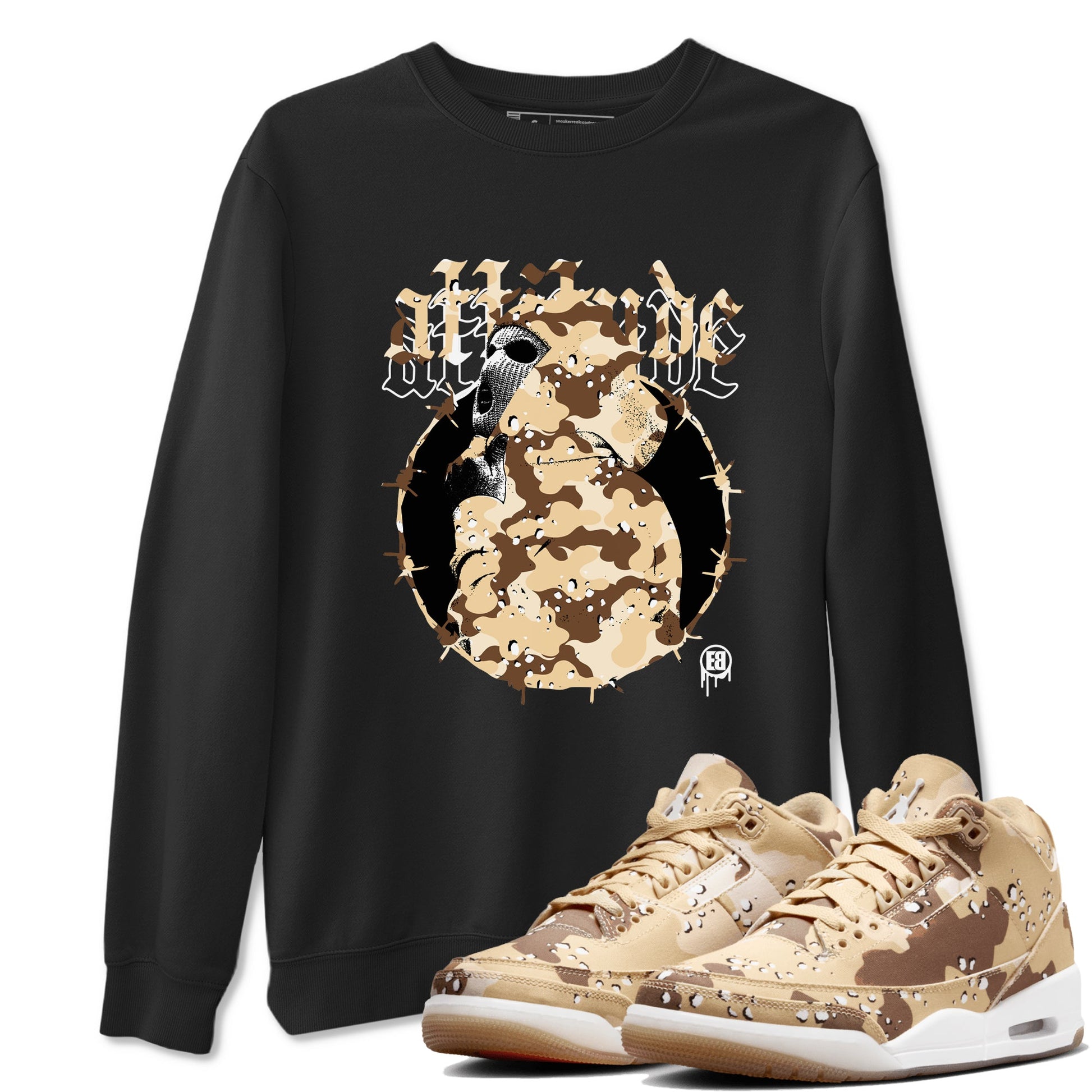AJ3 Desert Camo shirts to match jordans Attitude sneaker match tees Air Jordan 3 Desert Camo SNRT Sneaker Tees streetwear brand Black 1 unisex cotton tee