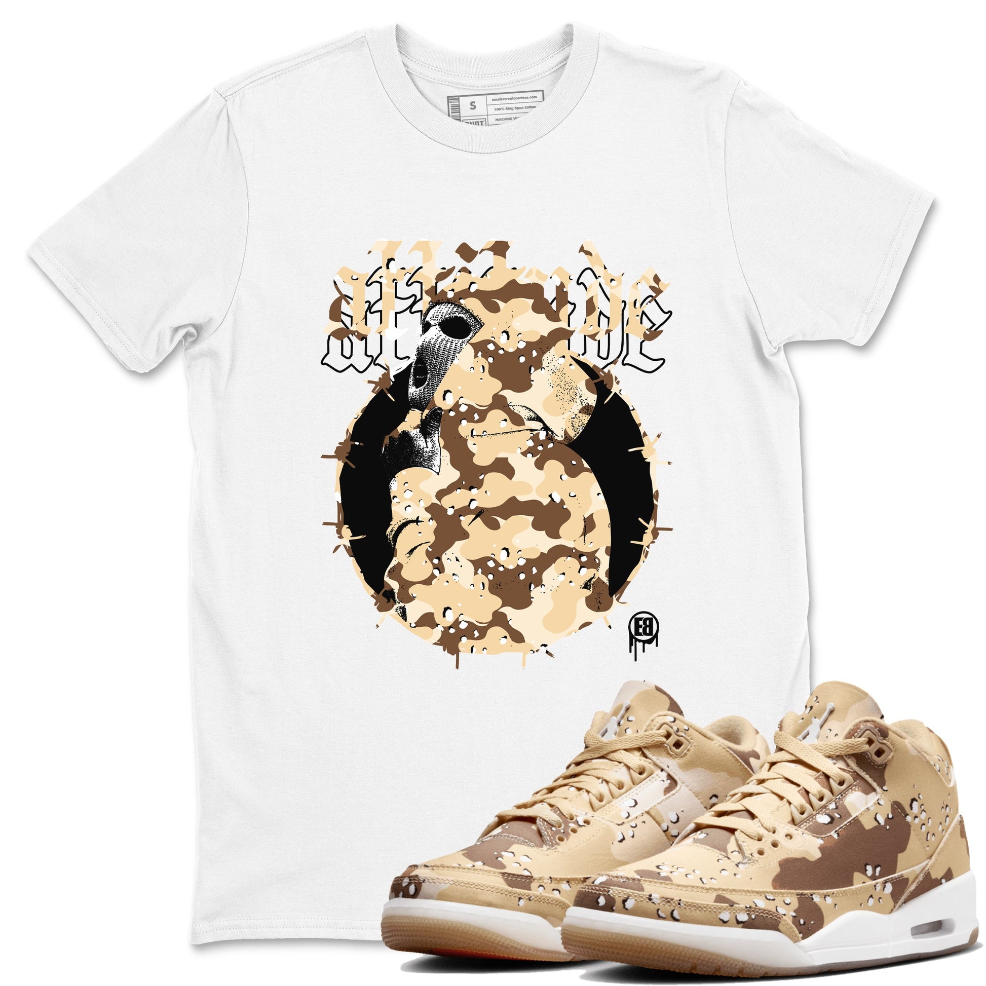 AJ3 Desert Camo shirts to match jordans Attitude sneaker match tees Air Jordan 3 Desert Camo SNRT Sneaker Tees streetwear brand White 1 unisex cotton tee
