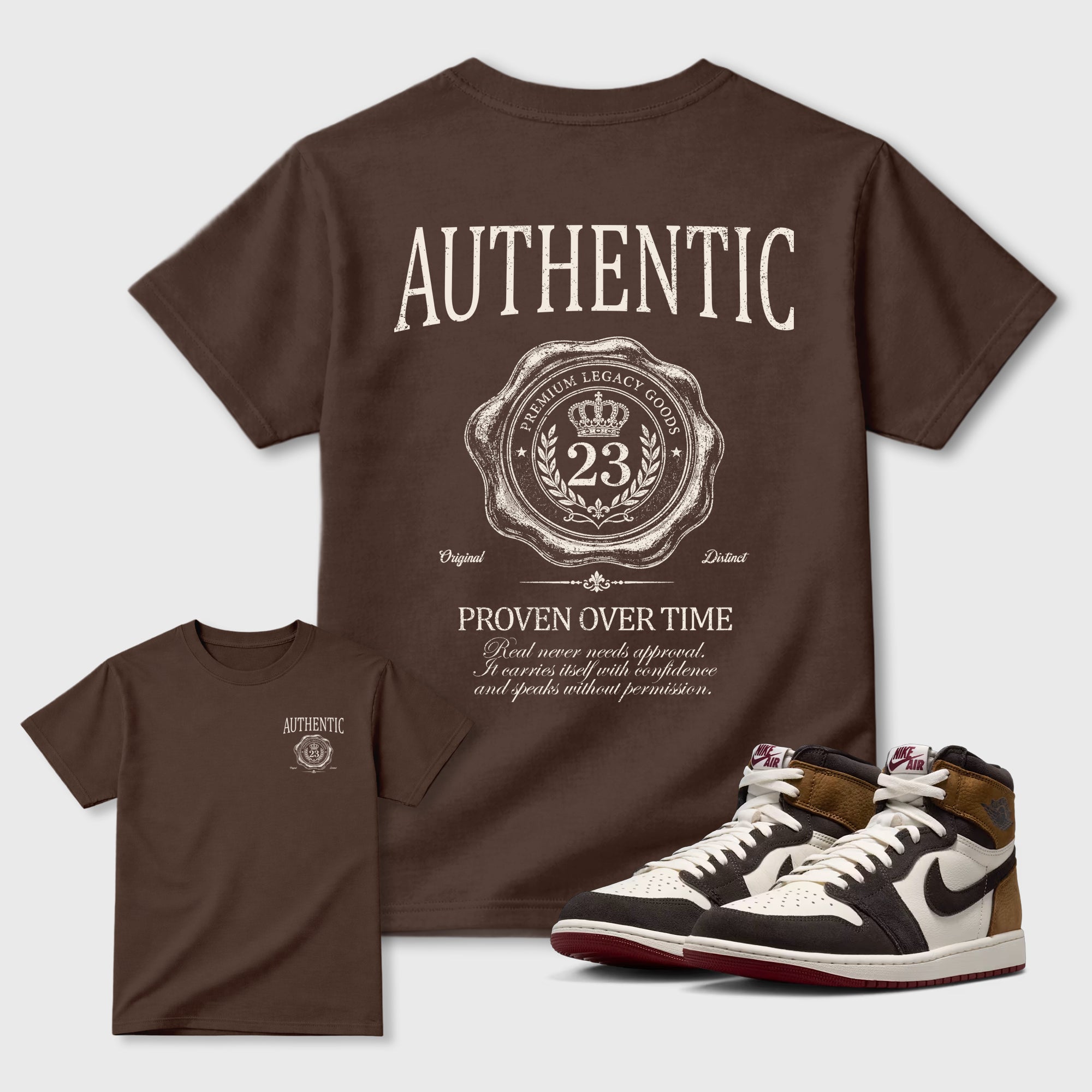 Authentic Graphic T-Shirt featuring original streetwear artwork designed to match the . Dark Chocolate Graphic T-Shirt.