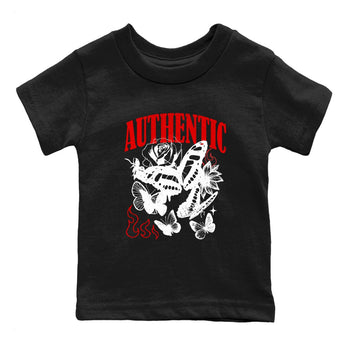 Authentic Flame baby and kids t-shirt crafted for little sneakerheads to shine with the Air Jordan 5 Fire Red sneakers, displayed in Black 2.