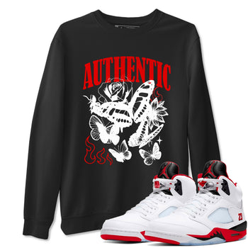 Authentic Flame sneaker match t-shirt styled to complete your fit with the Air Jordan 5 Fire Red sneakers, shown in Black 1.