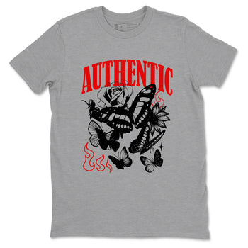 Authentic Flame sneaker match t-shirt styled to complete your fit with the Air Jordan 5 Fire Red sneakers, shown in Heather Grey 2.