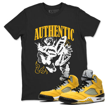 Sneaker match tees – Sneaker Tees To Match Jordan 5 Varsity Maize and Wolf Grey Shoes – Authentic Flame Tee Black 1