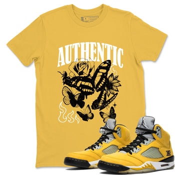 Sneaker match tees – Sneaker Tees To Match Jordan 5 Varsity Maize and Wolf Grey Shoes – Authentic Flame Tee Daisy 1