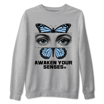 Awaken Your Senses sneaker match t-shirt styled to complete your fit with the Air Foamposite One Psychic Blue sneakers, shown in Heather Grey 2.