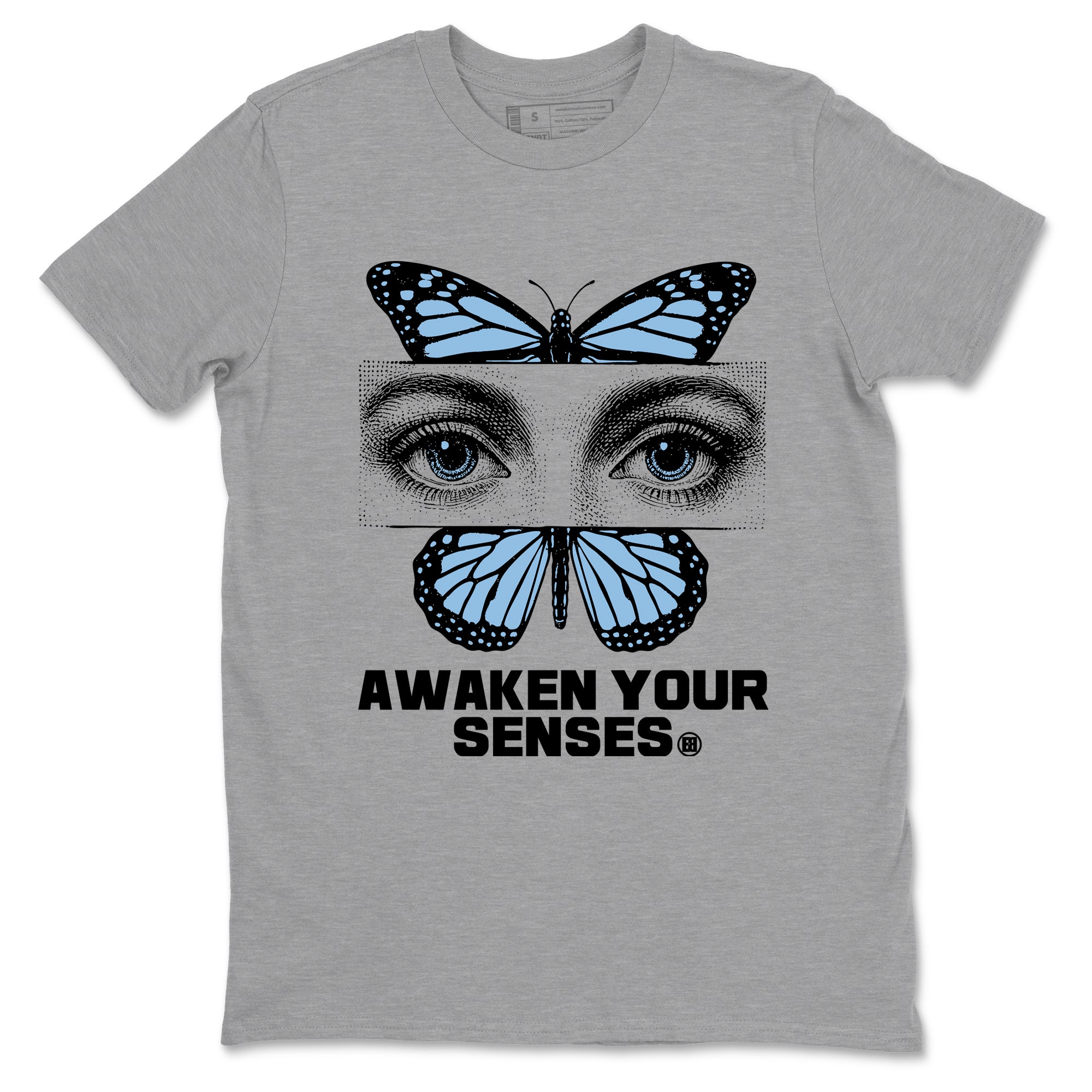 Awaken Your Senses sneaker match t-shirt styled to complete your fit with the Air Foamposite One Psychic Blue sneakers, shown in Heather Grey 2.