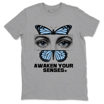 Awaken Your Senses sneaker match t-shirt styled to complete your fit with the Air Foamposite One Psychic Blue sneakers, shown in Heather Grey 2.