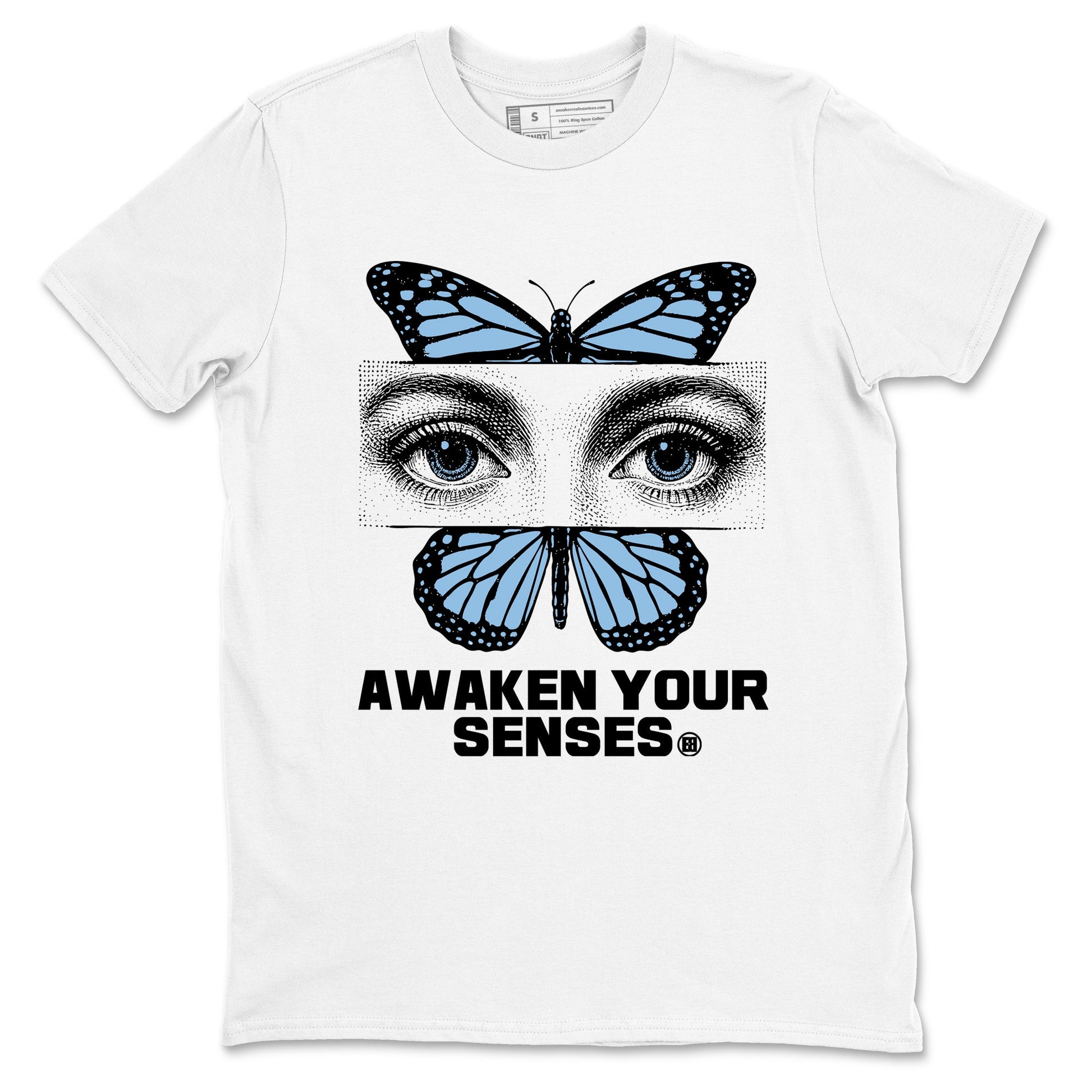 Awaken Your Senses sneaker match t-shirt styled to complete your fit with the Air Foamposite One Psychic Blue sneakers, shown in White 2.