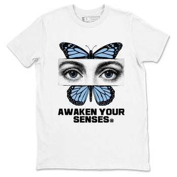 Awaken Your Senses sneaker match t-shirt styled to complete your fit with the Air Foamposite One Psychic Blue sneakers, shown in White 2.