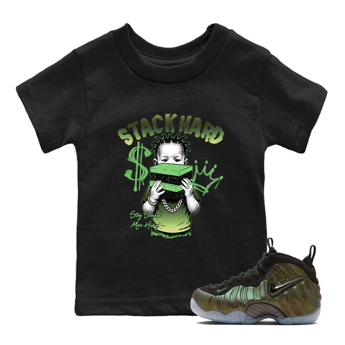 Stack Hard SNRT Sneaker Tees Kids - Air Foamposite One Pine Green - SNRT Sneaker T-shirts