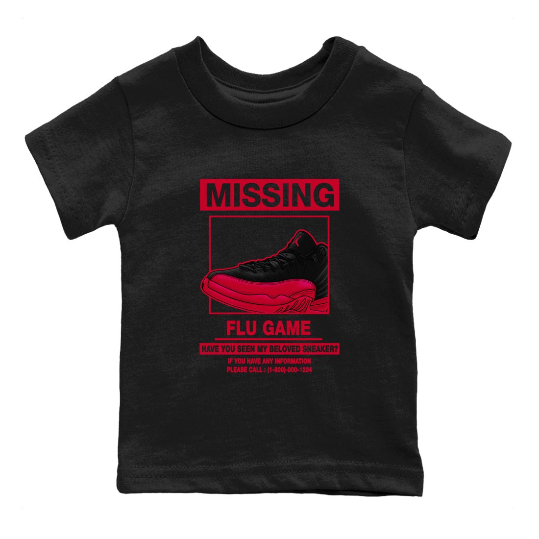 Missing Sneaker SNRT Sneaker Tees Kids - Air Jordan 12 Flu Game - SNRT Sneaker T-shirts