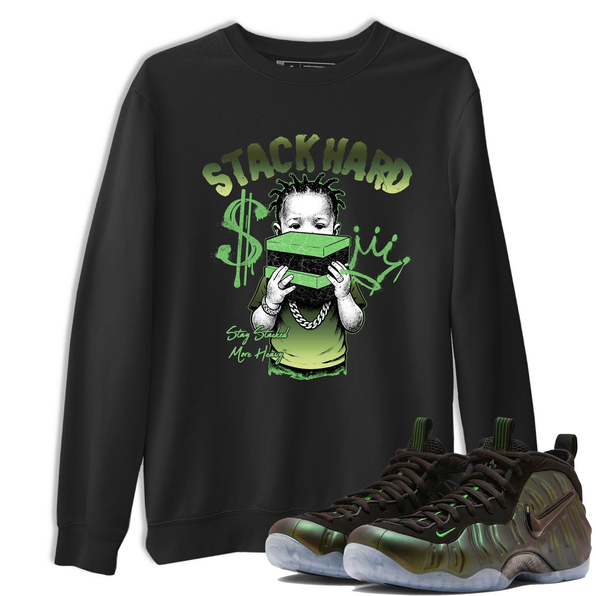 Stack Hard SNRT Sneaker Tees - Air Foamposite One Pine Green - SNRT Sneaker T-shirts