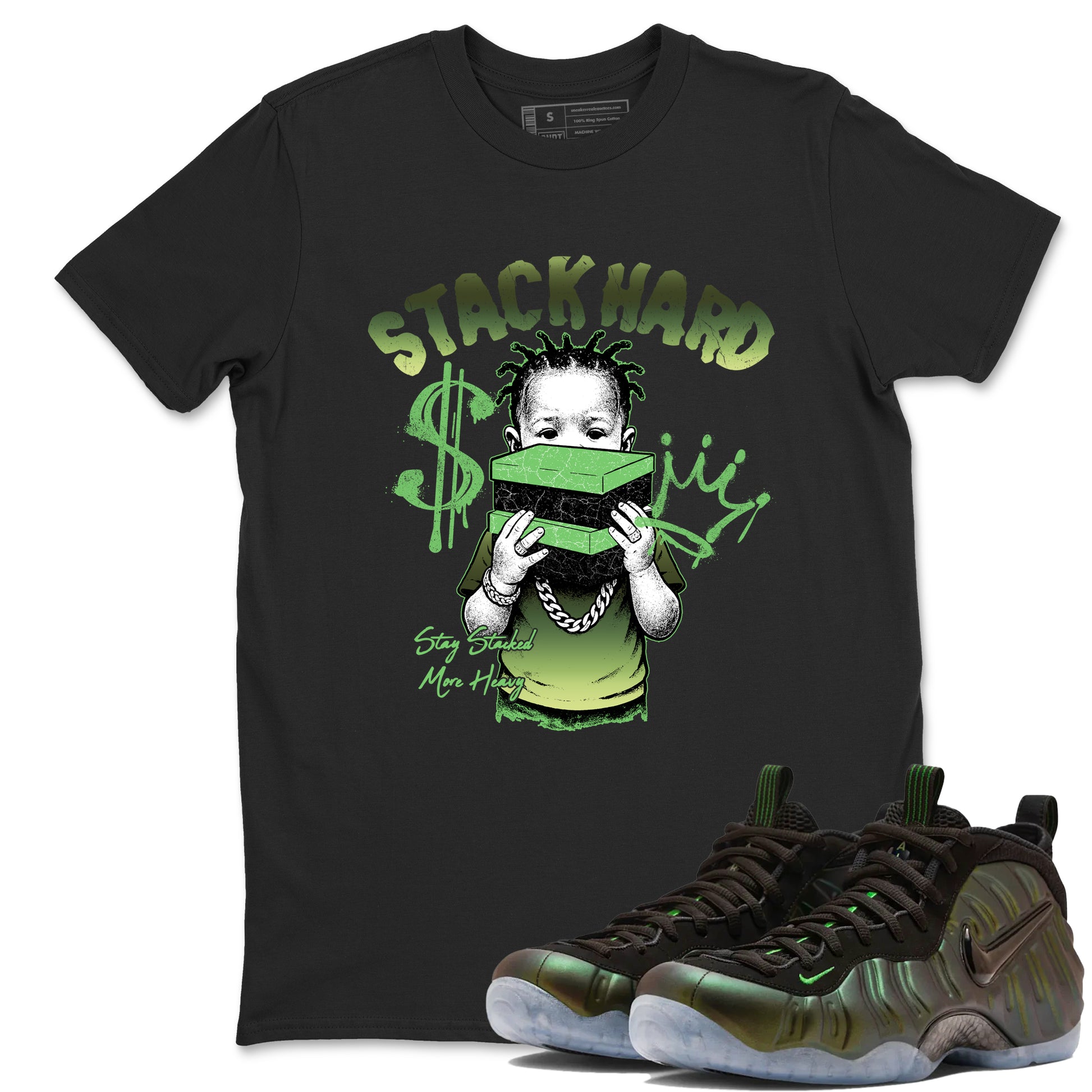Stack Hard SNRT Sneaker Tees - Air Foamposite One Pine Green - SNRT Sneaker T-shirts