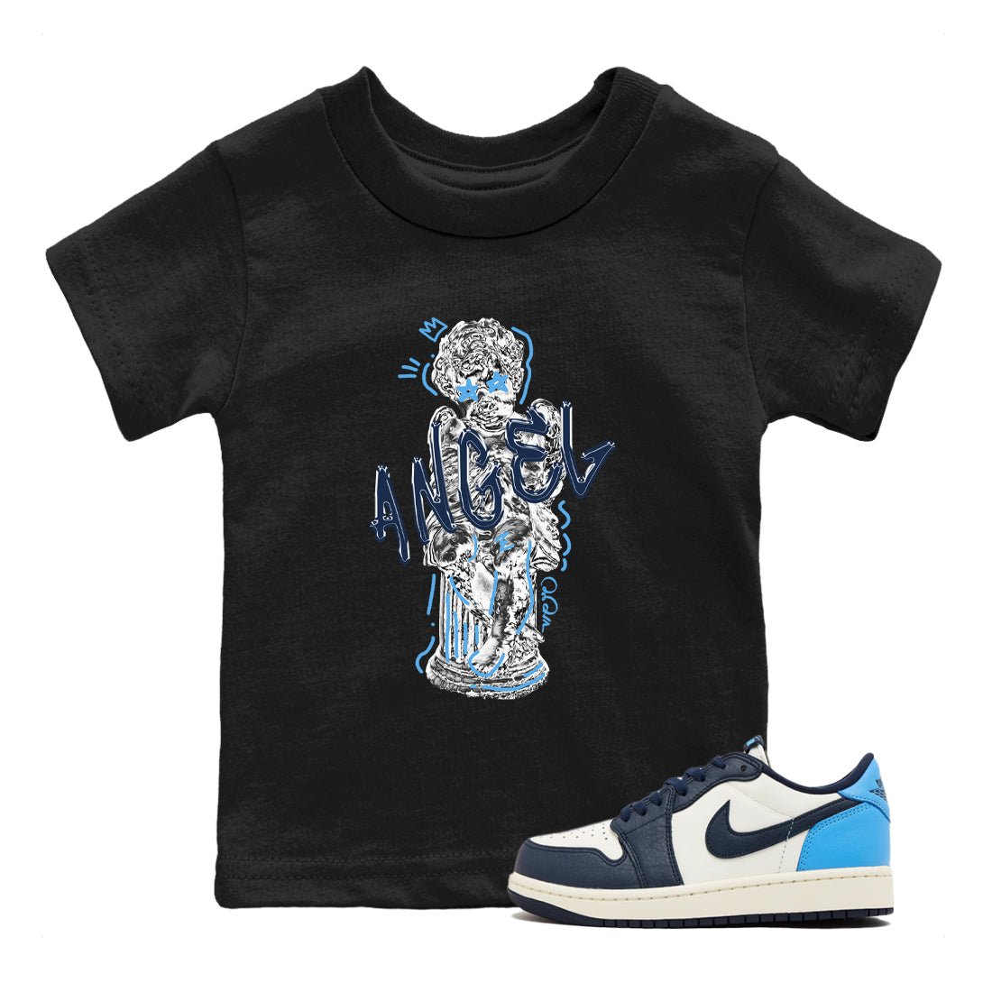 1s Obsidian shirts to match jordans Baby Angel sneaker match tees Air Jordan 1 Low OG Obsidian match shoes to clothes SNRT Sneaker Tees Youth Baby Black 1 tee