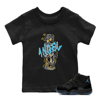Sneaker Threads – Sneaker Tees To Match Air Jordan 11 Gamma – Baby Angel Youth Graphic Tee Black 1. Perfect for Jordan releases 2025 colorways.