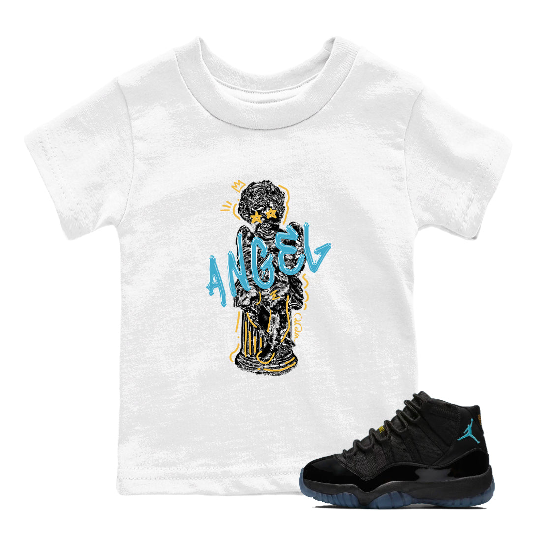 Sneaker Threads – Sneaker Tees To Match Air Jordan 11 Gamma – Baby Angel Youth Graphic Tee White 1. Perfect for Jordan releases 2025 colorways.