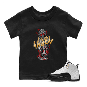 Sneaker Threads – Sneaker Tees To Match Air Jordan 12 Taxi – Baby Angel Youth Graphic Tee Black 1. Perfect for Jordan releases 2025 colorways.