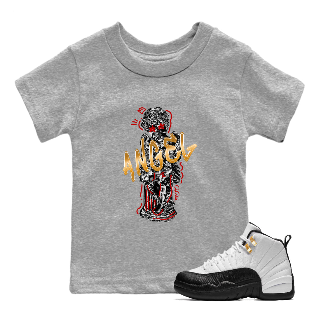 Sneaker Threads – Sneaker Tees To Match Air Jordan 12 Taxi – Baby Angel Youth Graphic Tee Heather Grey 1. Perfect for Jordan releases 2025 colorways.