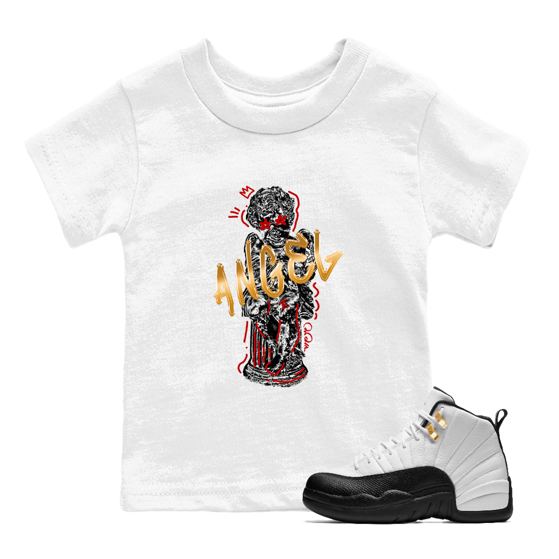 Sneaker Threads – Sneaker Tees To Match Air Jordan 12 Taxi – Baby Angel Youth Graphic Tee White 1. Perfect for Jordan releases 2025 colorways.