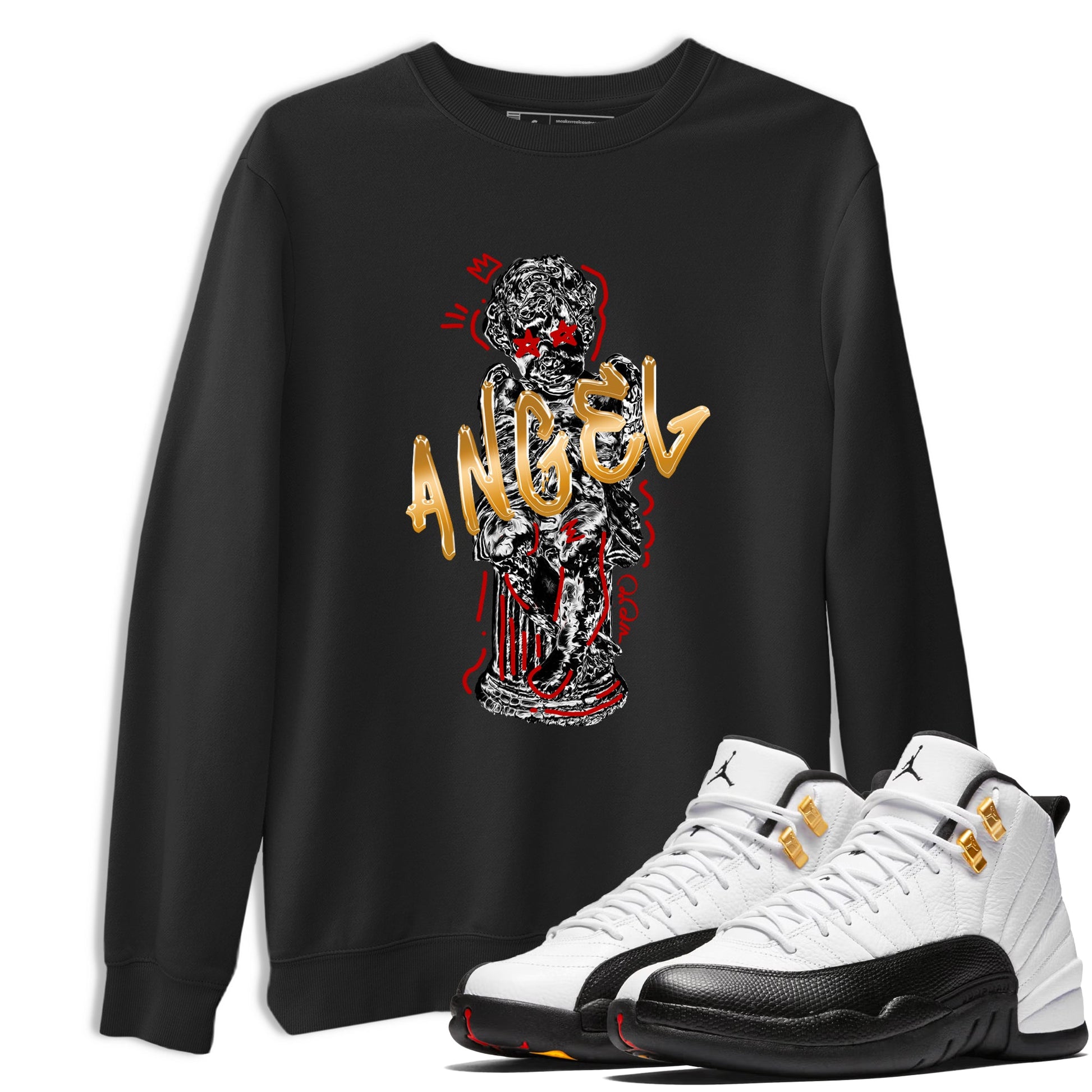 Sneaker Threads – Sneaker Tees To Match Air Jordan 12 Taxi – Baby Angel Graphic Tee Black 1. Perfect for Jordan releases 2025 colorways.