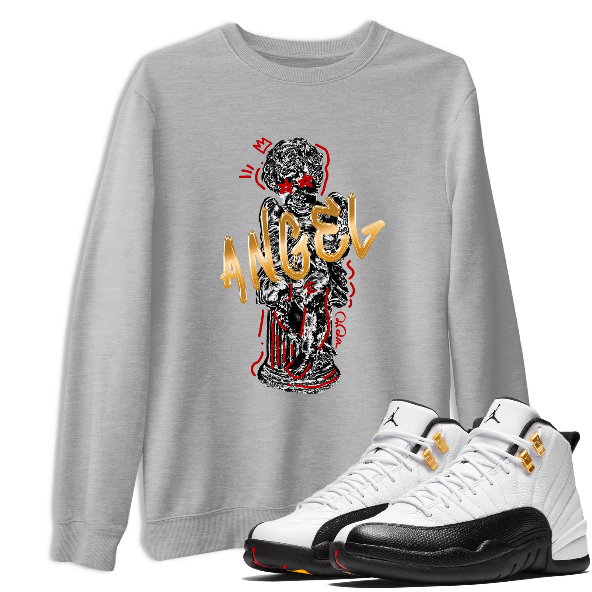 Sneaker Threads – Sneaker Tees To Match Air Jordan 12 Taxi – Baby Angel Graphic Tee Heather Grey 1. Perfect for Jordan releases 2025 colorways.