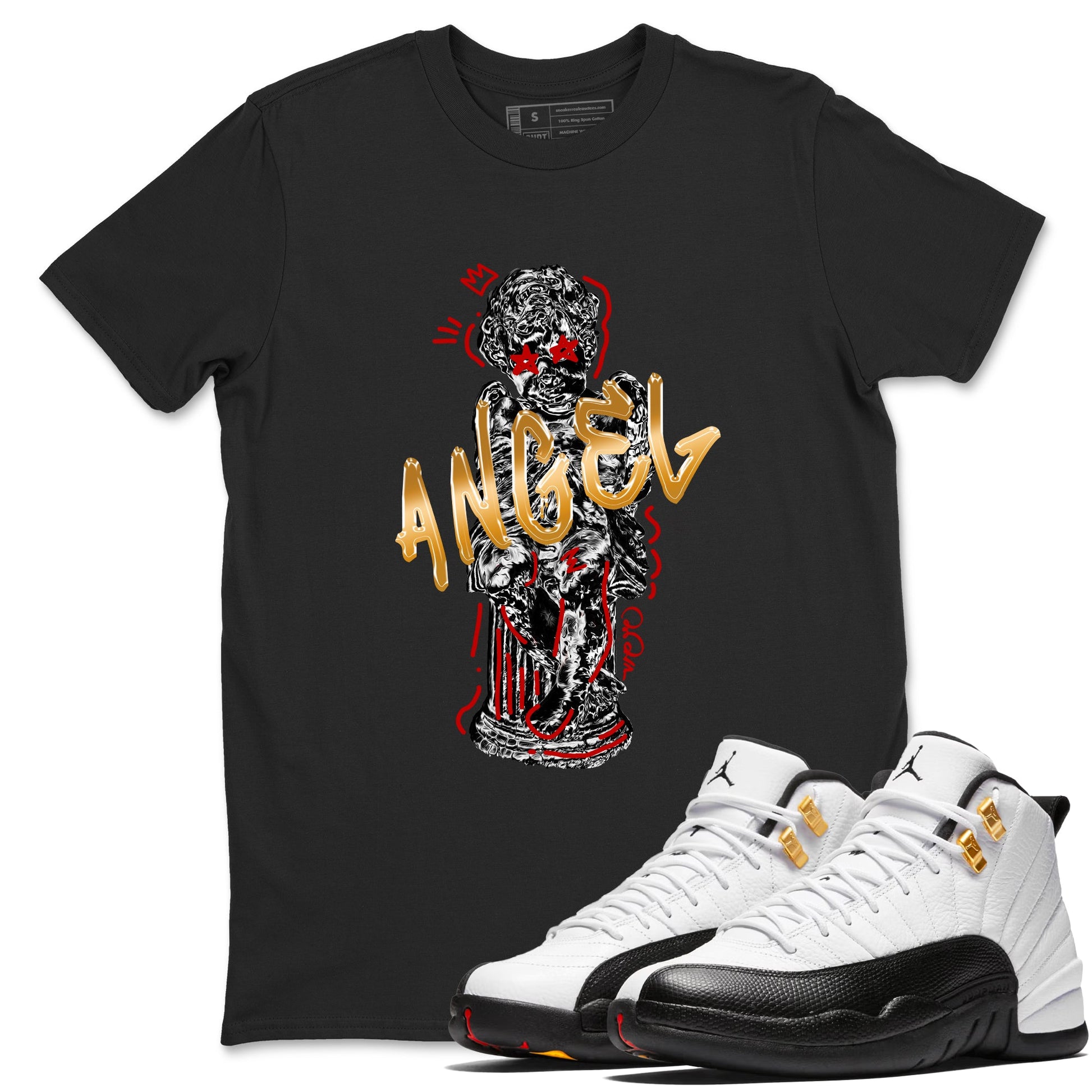 Sneaker Threads – Sneaker Tees To Match Air Jordan 12 Taxi – Baby Angel Graphic Tee Black 1. Perfect for Jordan releases 2025 colorways.