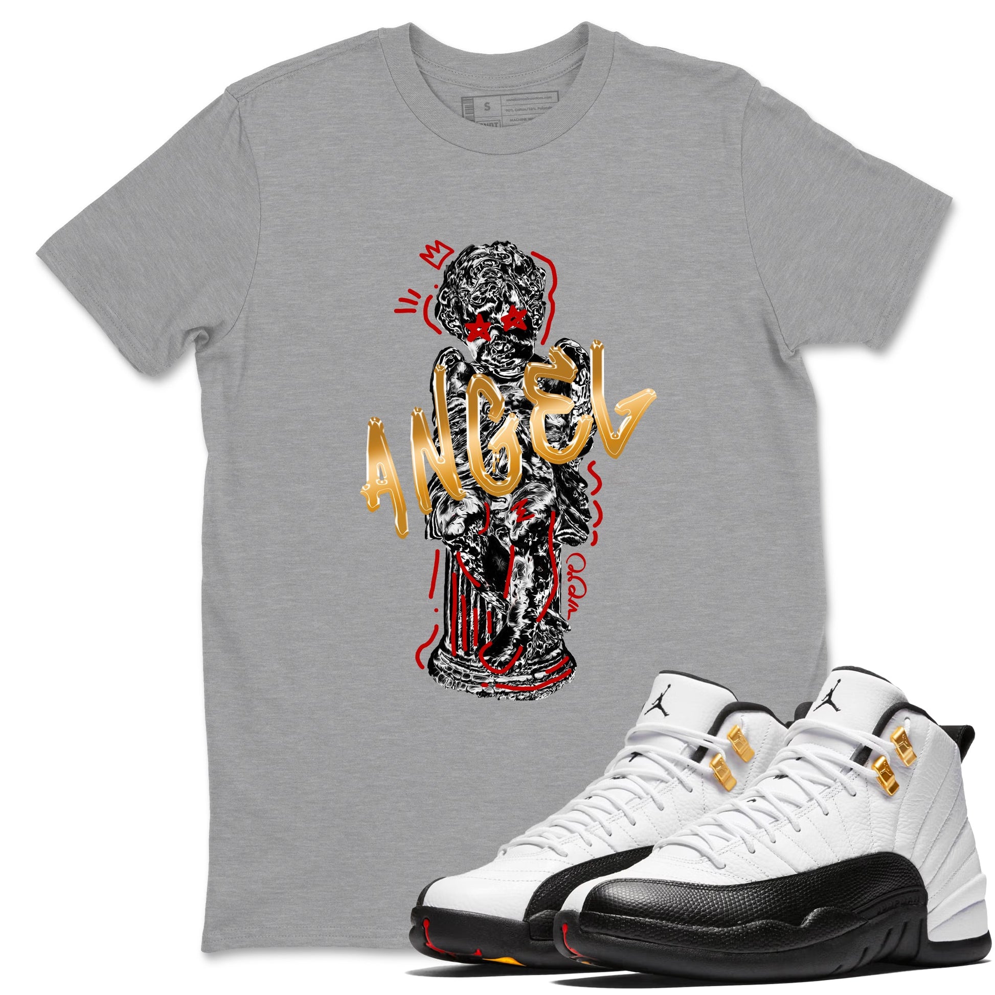Sneaker Threads – Sneaker Tees To Match Air Jordan 12 Taxi – Baby Angel Graphic Tee Heather Grey 1. Perfect for Jordan releases 2025 colorways.