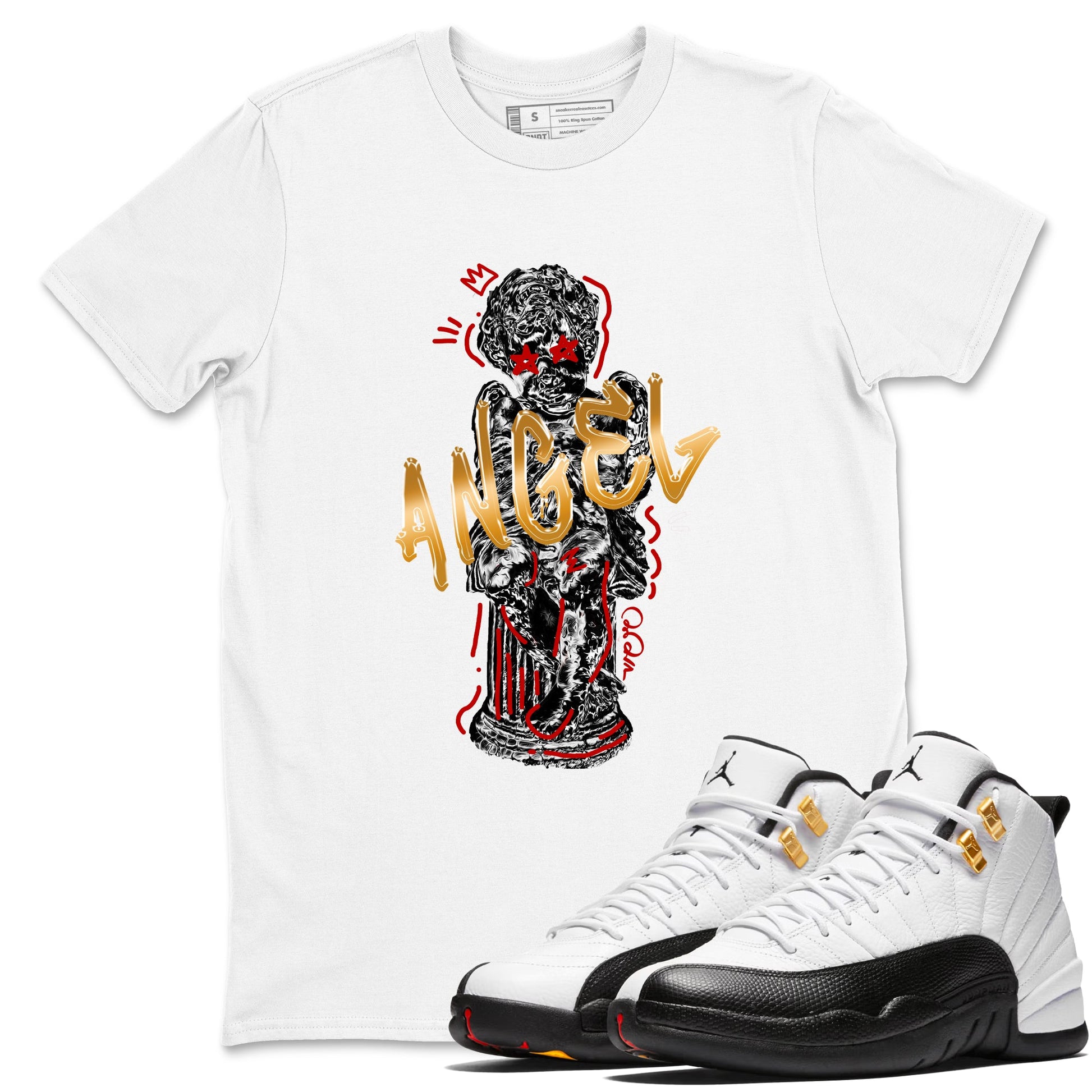 Sneaker Threads – Sneaker Tees To Match Air Jordan 12 Taxi – Baby Angel Graphic Tee White 1. Perfect for Jordan releases 2025 colorways.