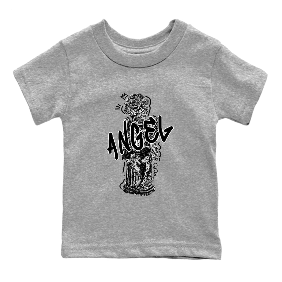 Sneaker Threads – Sneaker Tees To Match Air Jordan 4 Black Cat – Baby Angel Youth Graphic Tee Heather Grey 2. Perfect for Jordan releases 2025 colorways.