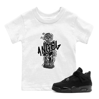 Sneaker Threads – Sneaker Tees To Match Air Jordan 4 Black Cat – Baby Angel Youth Graphic Tee White 1. Perfect for Jordan releases 2025 colorways.