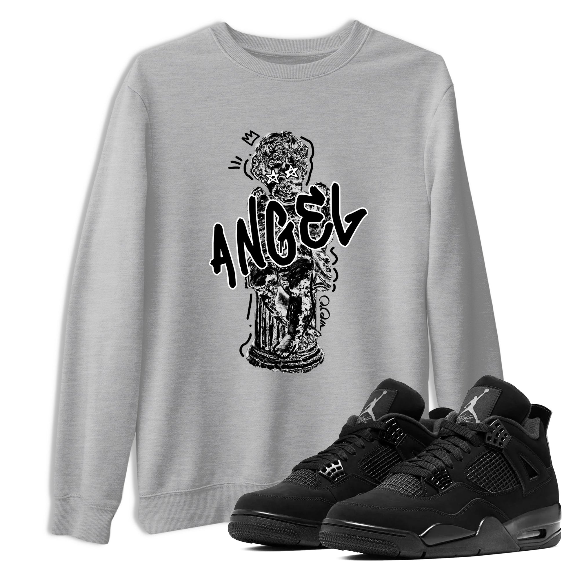 Sneaker Threads – Sneaker Tees To Match Air Jordan 4 Black Cat – Baby Angel Graphic Tee Heather Grey 1. Perfect for Jordan releases 2025 colorways.