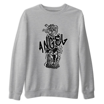 Sneaker Threads – Sneaker Tees To Match Air Jordan 4 Black Cat – Baby Angel Graphic Tee Heather Grey 2. Perfect for Jordan releases 2025 colorways.