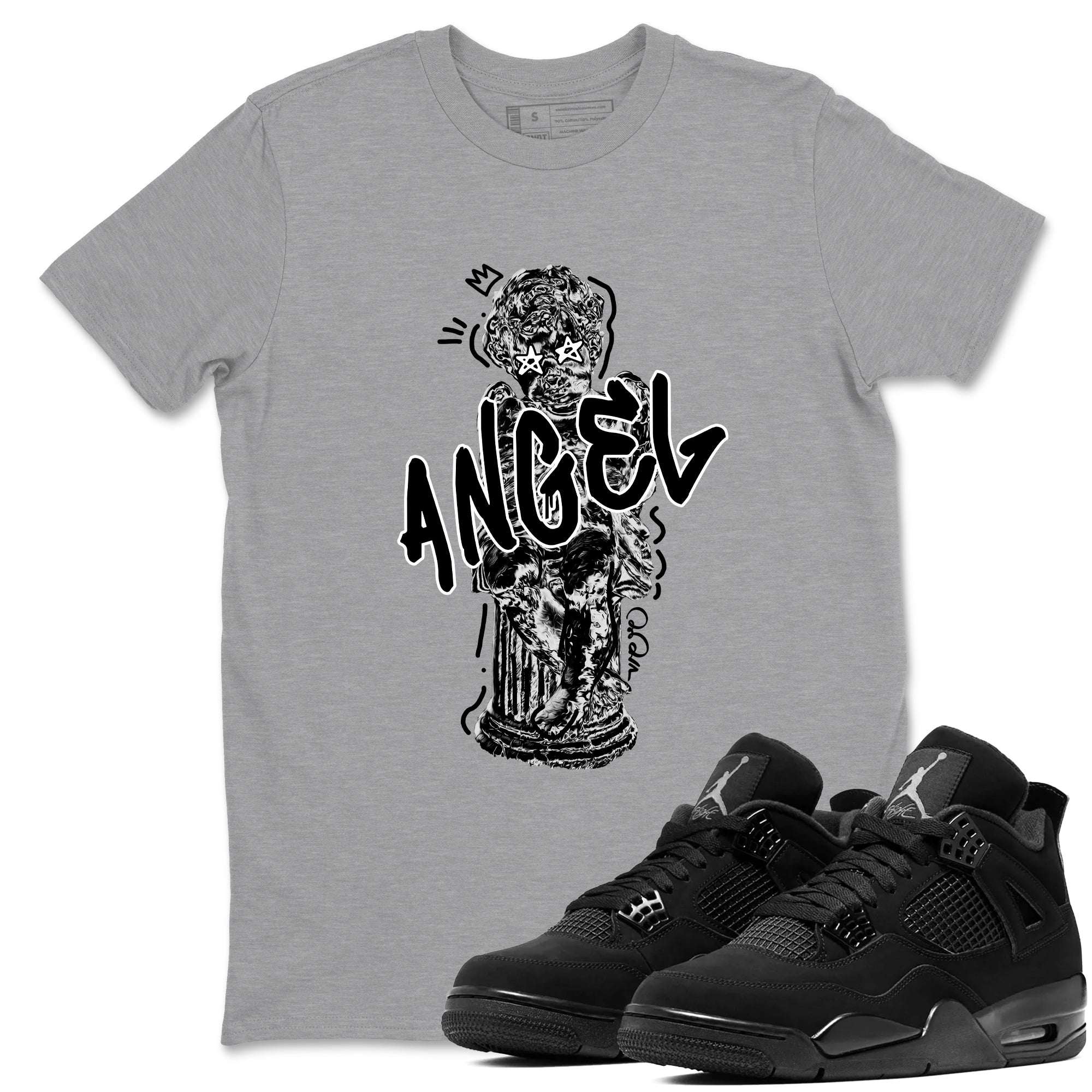 Sneaker Threads – Sneaker Tees To Match Air Jordan 4 Black Cat – Baby Angel Graphic Tee Heather Grey 1. Perfect for Jordan releases 2025 colorways.