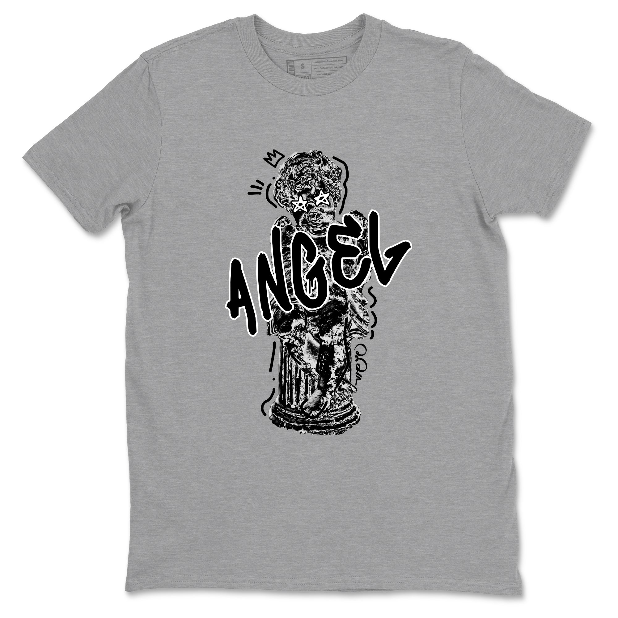 Sneaker Threads – Sneaker Tees To Match Air Jordan 4 Black Cat – Baby Angel Graphic Tee Heather Grey 2. Perfect for Jordan releases 2025 colorways.